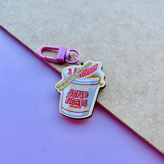 Send Cup Noods Wooden Keychain