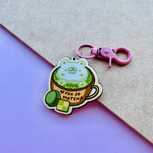 Love You So Matcha Wooden Keychain