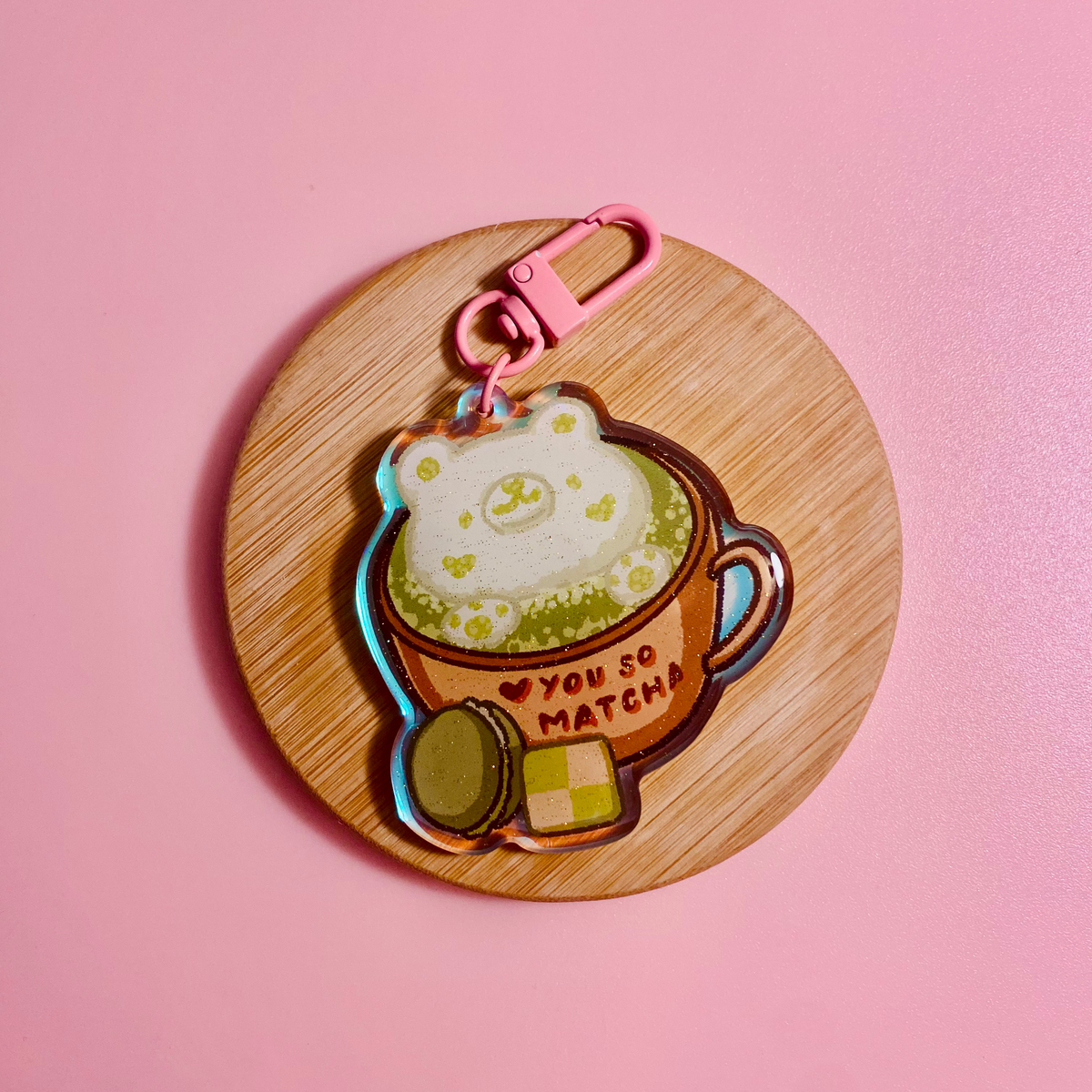 Matcha Keychain Love You So Matcha Holographic Keychain – Cheekee Stickees