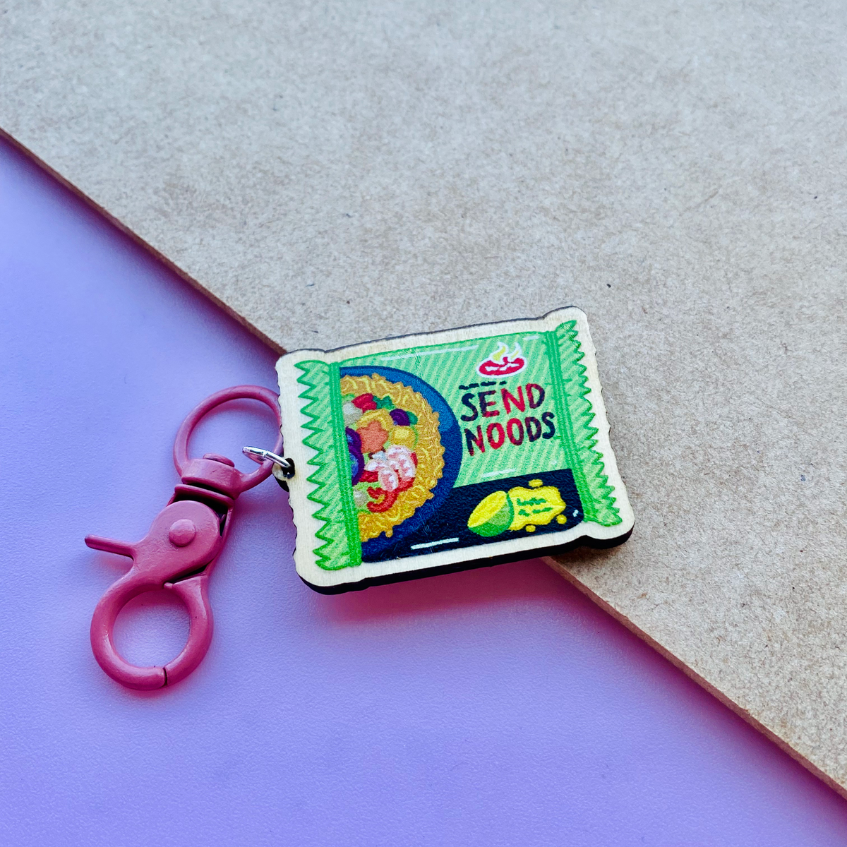 Send Pancit Noods Wooden Keychain