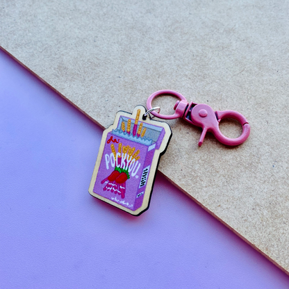 Strawberry Pock You Wooden Keychain