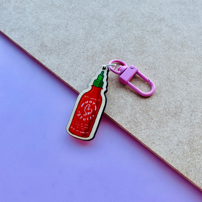 Hot Stuff Sriracha Wooden Keychain